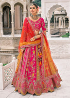 Monjolika Fashion Rani Pink Silk Bridal With Sequins Embroidery And Stone Work Lehenga | Grocsy