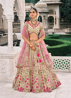 Monjolika Fashion Cream Silk Bridal With Sequins Embroidery And Stone Work Lehenga | Grocsy