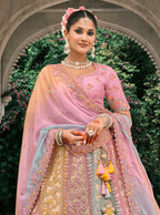 Monjolika Fashion Multicolor Silk Bridal With Thread Embroidery And Stone Work Lehenga | Grocsy