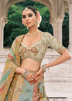 Monjolika Fashion Multicolor Silk Bridal With Thread Embroidery And Sequins Work Lehenga | Grocsy