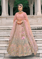 Monjolika Fashion Dusty Pink And Grey Silk Bridal With Thread And Moti Work Lehenga | Grocsy