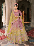 Monjolika Fashion Onion Pink And Green Silk Bridal With Mirror And Resham Embroidery Lehenga | Grocsy