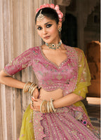 Monjolika Fashion Onion Pink And Green Silk Bridal With Mirror And Resham Embroidery Lehenga | Grocsy