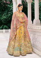 Monjolika Fashion Yellow Silk Bridal With Thread Embroidery And Stone Work Lehenga | Grocsy