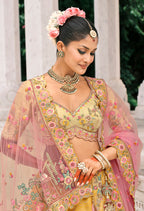 Monjolika Fashion Yellow Silk Bridal With Thread Embroidery And Stone Work Lehenga | Grocsy