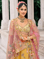 Monjolika Fashion Yellow Silk Bridal With Thread Embroidery And Stone Work Lehenga | Grocsy