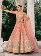 Monjolika Fashion Peach Silk Bridal With Thread Embroidery And Stone Work Lehenga | Grocsy