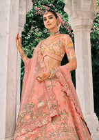 Monjolika Fashion Peach Silk Bridal With Thread Embroidery And Stone Work Lehenga | Grocsy