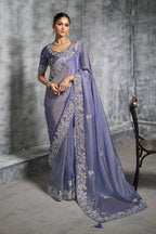 Monjolika Fashion Lavender Tissue Traditional Saree with Embroidered, Resham and Thread Work for Ceremonial | Grocsy
