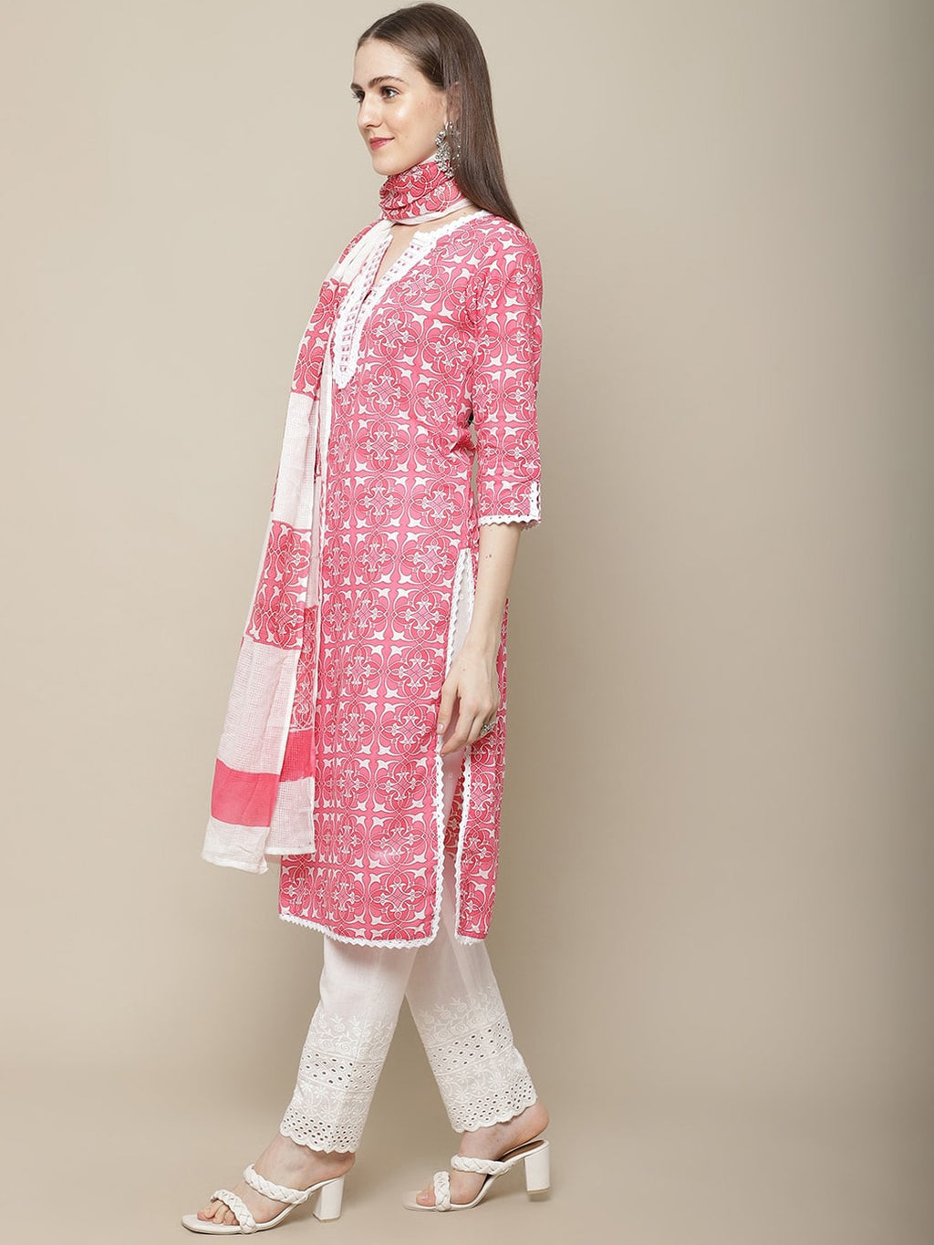 Sangria Women Ethnic Motifs Printed Pure Cotton Kurta with Trousers & With Dupatta | Grocsy