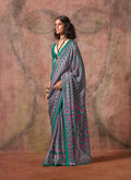 Monjolika Fashion Turquoise Color Ajrakh Print With Bandhej Pattern Satin Georgette Saree | Grocsy
