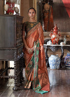 Monjolika Fashion Rust Zari Woven Work Silk Indian Traditional Wear Saree | Grocsy