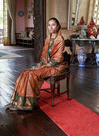 Monjolika Fashion Rust Zari Woven Work Silk Indian Traditional Wear Saree | Grocsy