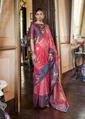 Monjolika Fashion Pink Zari Woven Work Silk Indian Traditional Wear Saree | Grocsy