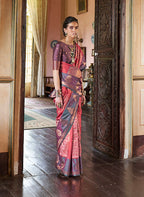 Monjolika Fashion Pink Zari Woven Work Silk Indian Traditional Wear Saree | Grocsy