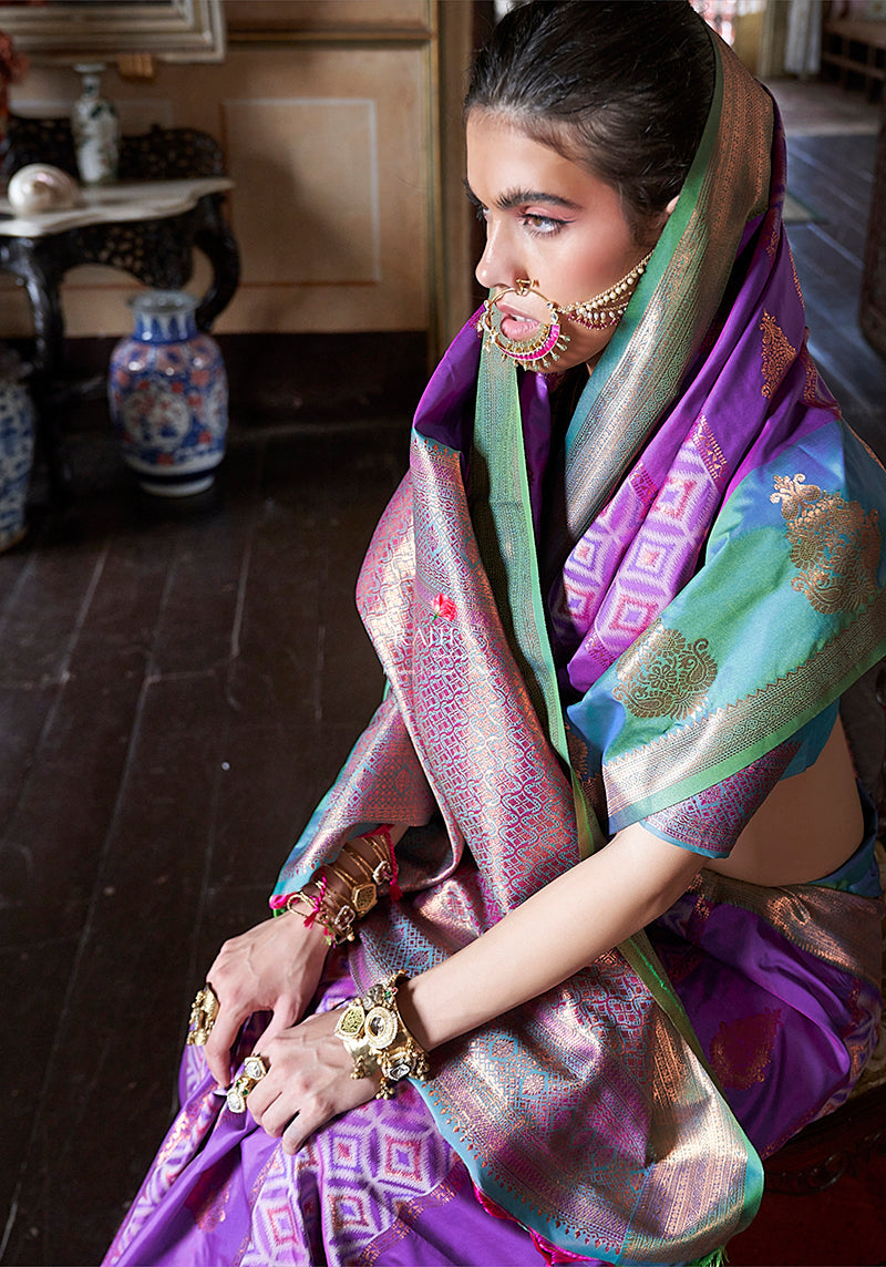 Monjolika Fashion Purple Zari Woven Work Silk Indian Traditional Wear Saree | Grocsy