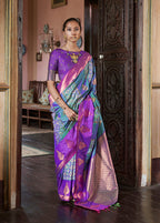 Monjolika Fashion Turquoise Zari Woven Work Silk Indian Traditional Wear Saree | Grocsy