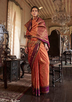 Monjolika Fashion Rust Exclusive Tussar Silk With Elegant Weaving Work Traditional Saree | Grocsy