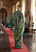 Monjolika Fashion Sea Green Exclusive Tussar Silk With Elegant Weaving Work Traditional Saree | Grocsy