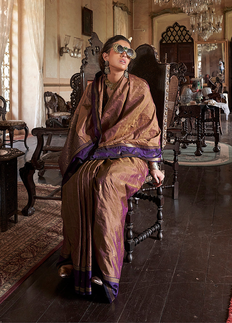 Monjolika Fashion Brown Exclusive Tussar Silk With Elegant Weaving Work Traditional Saree | Grocsy
