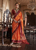 Monjolika Fashion Orange Exclusive Tussar Silk With Elegant Weaving Work Traditional Saree | Grocsy