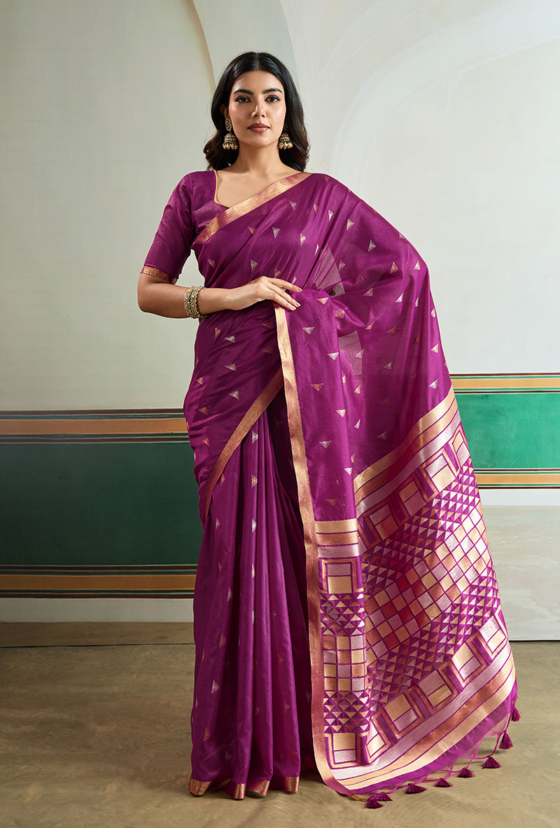 Monjolika Fashion Purple Handloom Weaving Silk Festival Wear Saree | Grocsy