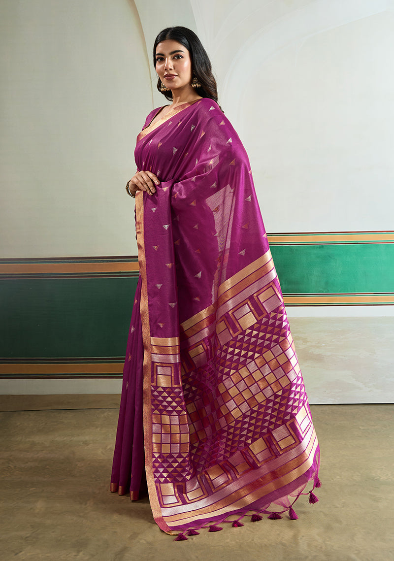 Monjolika Fashion Purple Handloom Weaving Silk Festival Wear Saree | Grocsy