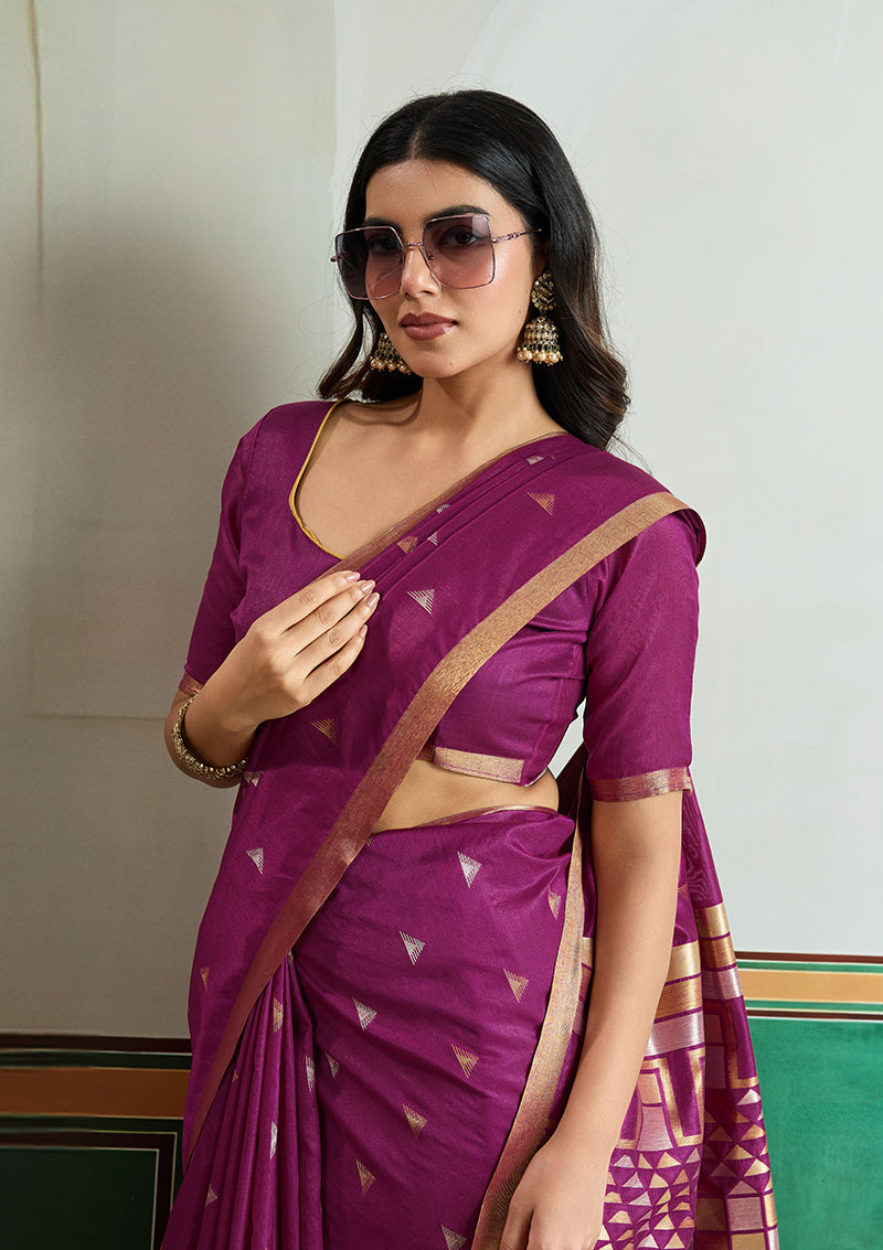 Monjolika Fashion Purple Handloom Weaving Silk Festival Wear Saree | Grocsy