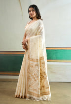 Monjolika Fashion Off White Handloom Weaving Silk Festival Wear Saree | Grocsy