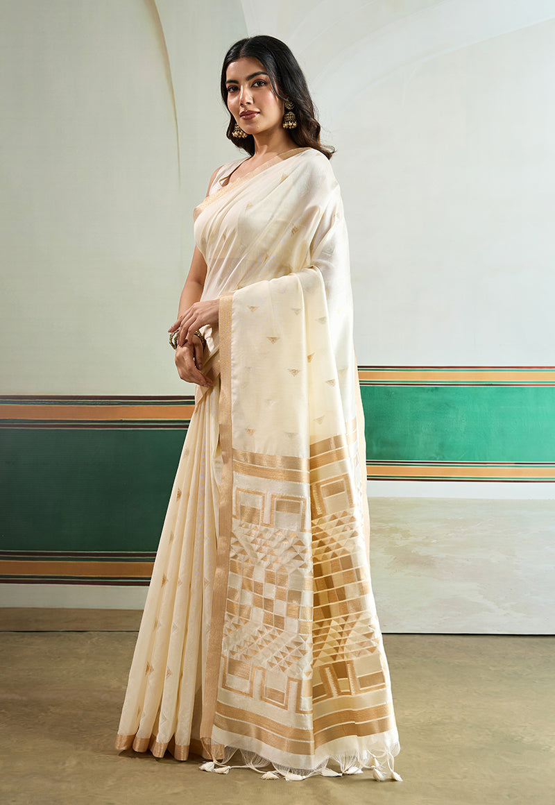 Monjolika Fashion Off White Handloom Weaving Silk Festival Wear Saree | Grocsy