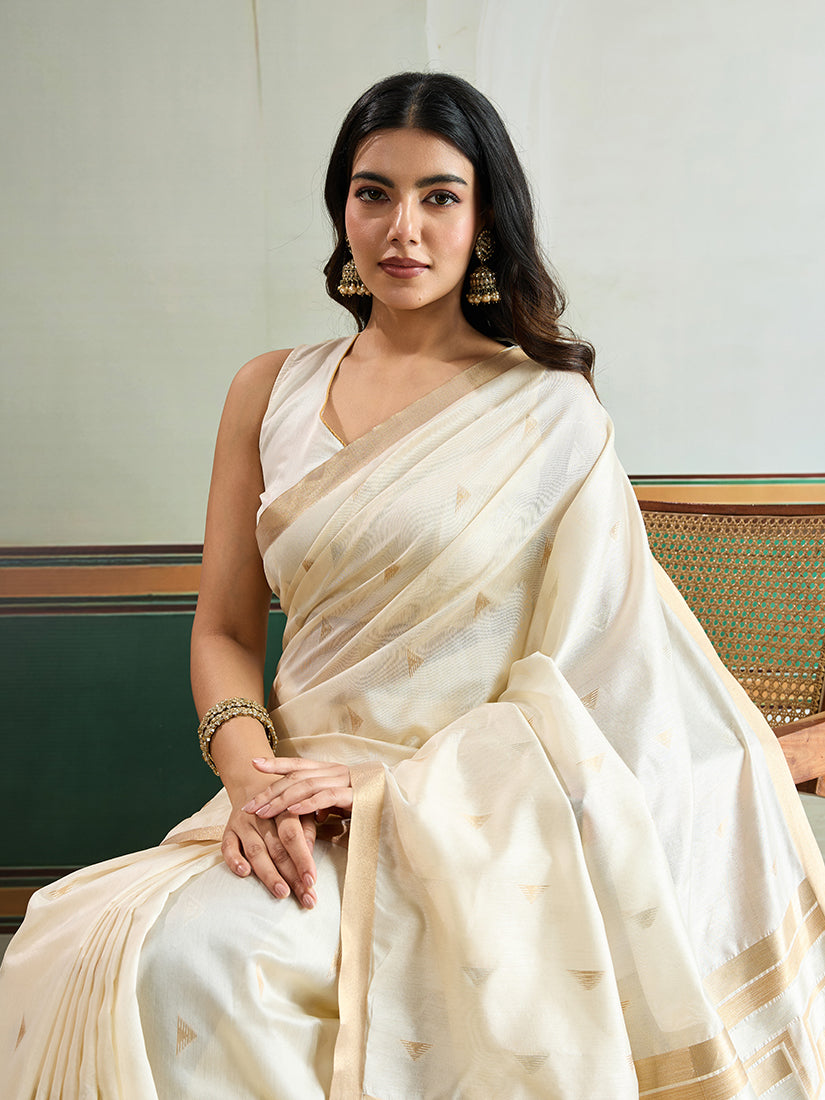 Monjolika Fashion Off White Handloom Weaving Silk Festival Wear Saree | Grocsy