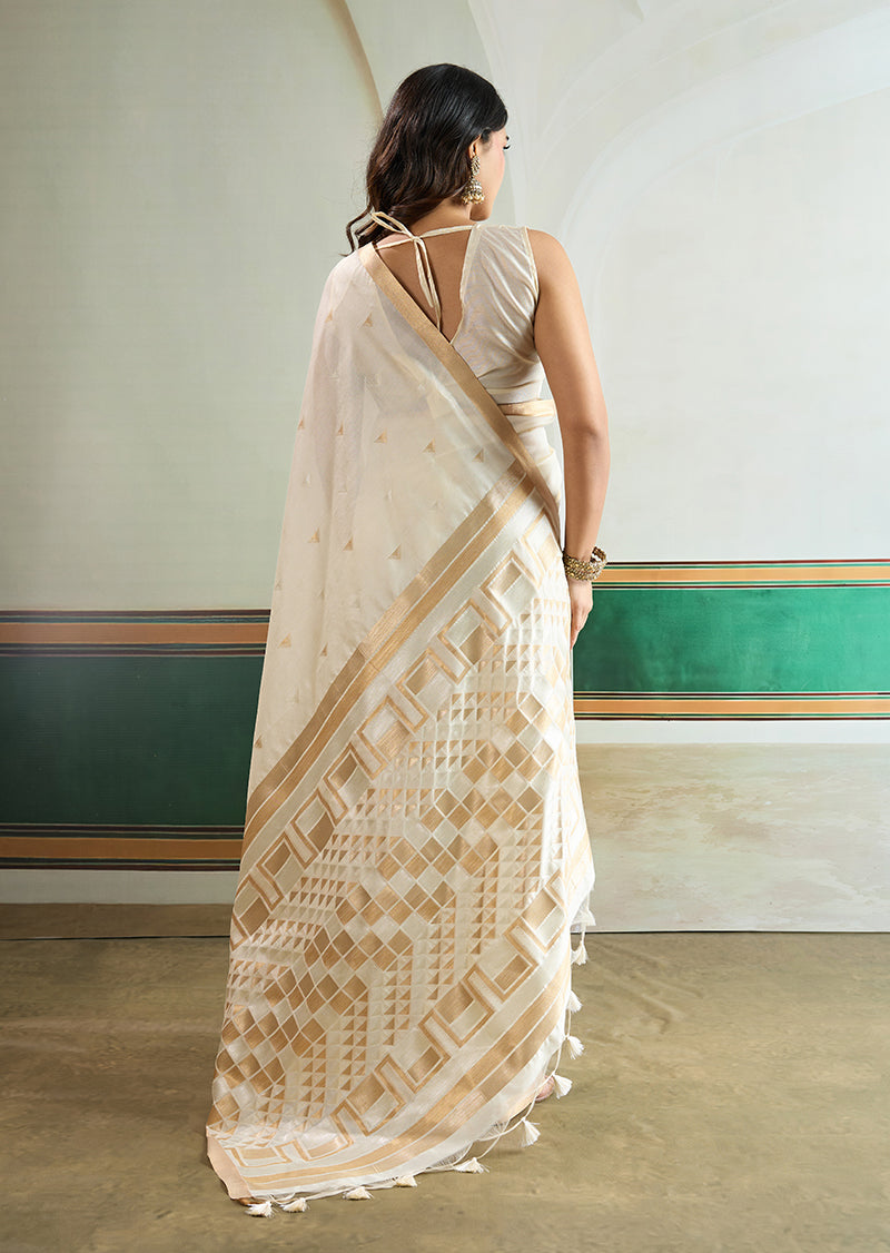 Monjolika Fashion Off White Handloom Weaving Silk Festival Wear Saree | Grocsy
