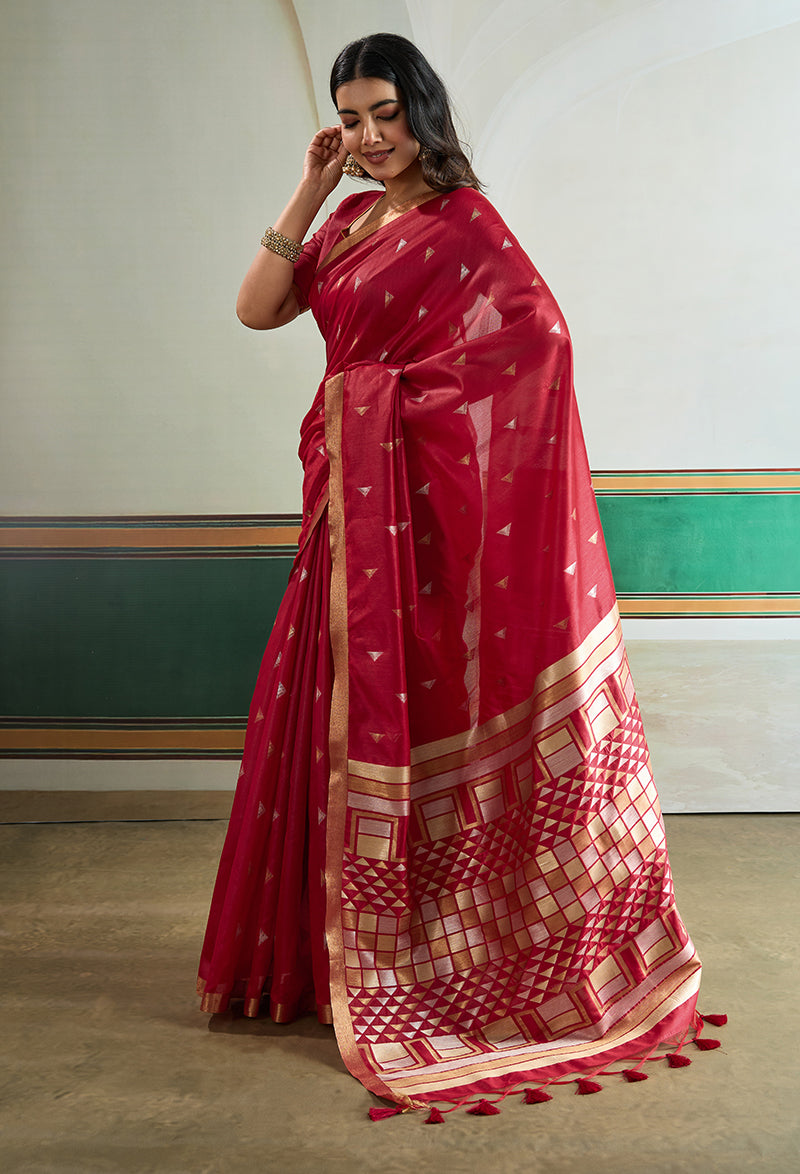Monjolika Fashion Maroon Handloom Weaving Silk Festival Wear Saree | Grocsy