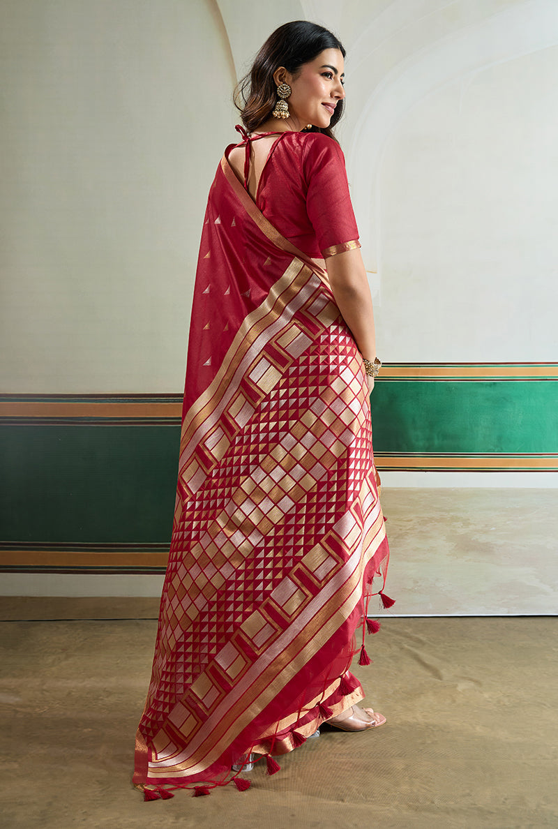 Monjolika Fashion Maroon Handloom Weaving Silk Festival Wear Saree | Grocsy