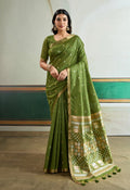 Monjolika Fashion Green Handloom Weaving Silk Festival Wear Saree | Grocsy