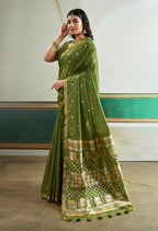 Monjolika Fashion Green Handloom Weaving Silk Festival Wear Saree | Grocsy