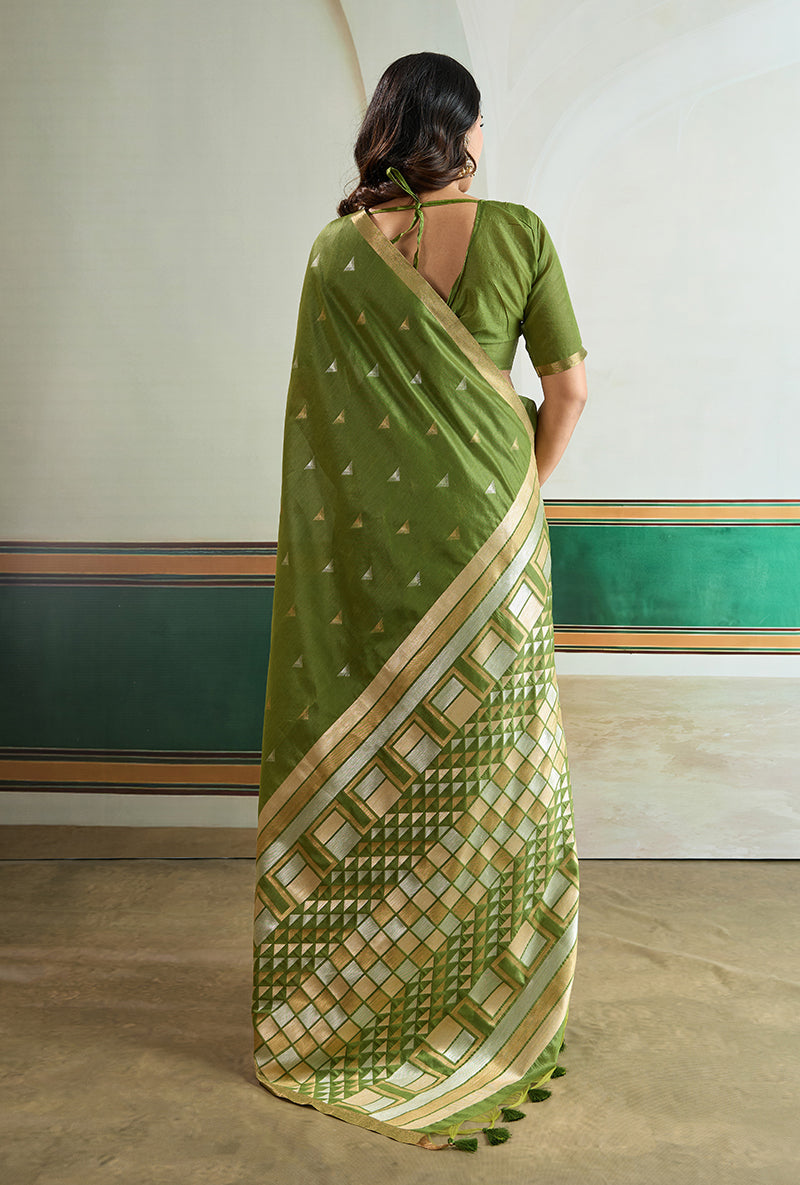 Monjolika Fashion Green Handloom Weaving Silk Festival Wear Saree | Grocsy