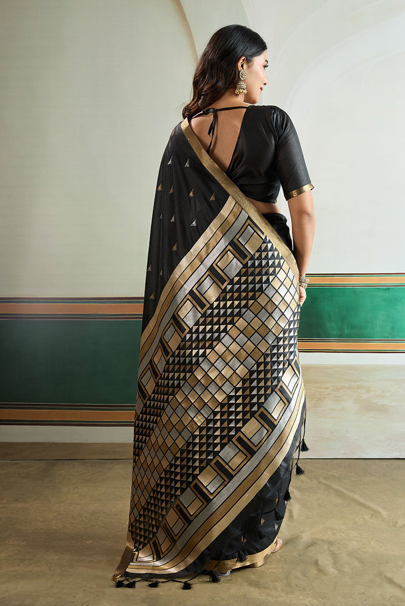 Monjolika Fashion Black Handloom Weaving Silk Festival Wear Saree | Grocsy