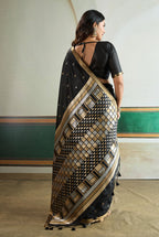Monjolika Fashion Black Handloom Weaving Silk Festival Wear Saree | Grocsy