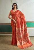 Monjolika Fashion Dark Peach Handloom Weaving Silk Festival Wear Saree | Grocsy