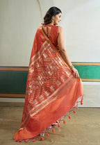Monjolika Fashion Dark Peach Handloom Weaving Silk Festival Wear Saree | Grocsy