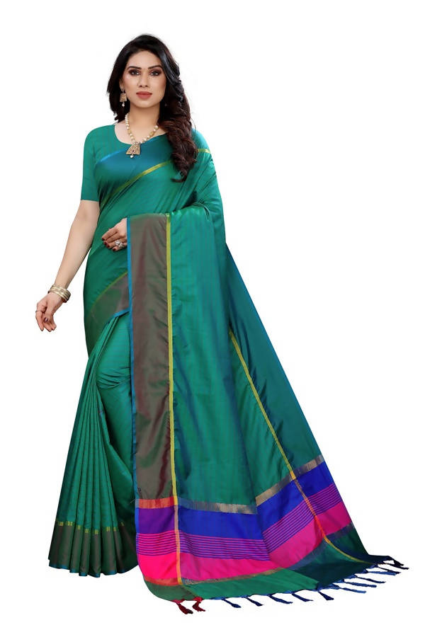 Vamika Green Cotton Silk Weaving Saree (Binita Green) | Grocsy