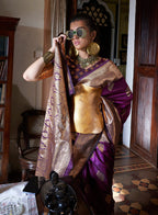 Monjolika Fashion Purple Color Two Tone Handloom Weaving Silk Traditional Saree | Grocsy