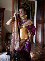 Monjolika Fashion Purple Color Two Tone Handloom Weaving Silk Traditional Saree | Grocsy