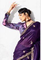 Monjolika Fashion Purple Fancy Fabric Embroidered Contemporary Saree | Grocsy