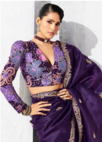 Monjolika Fashion Purple Fancy Fabric Embroidered Contemporary Saree | Grocsy