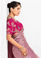 Monjolika Fashion Pink Fancy Fabric Embroidered Contemporary Saree | Grocsy