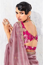Monjolika Fashion Pink Fancy Fabric Embroidered Contemporary Saree | Grocsy