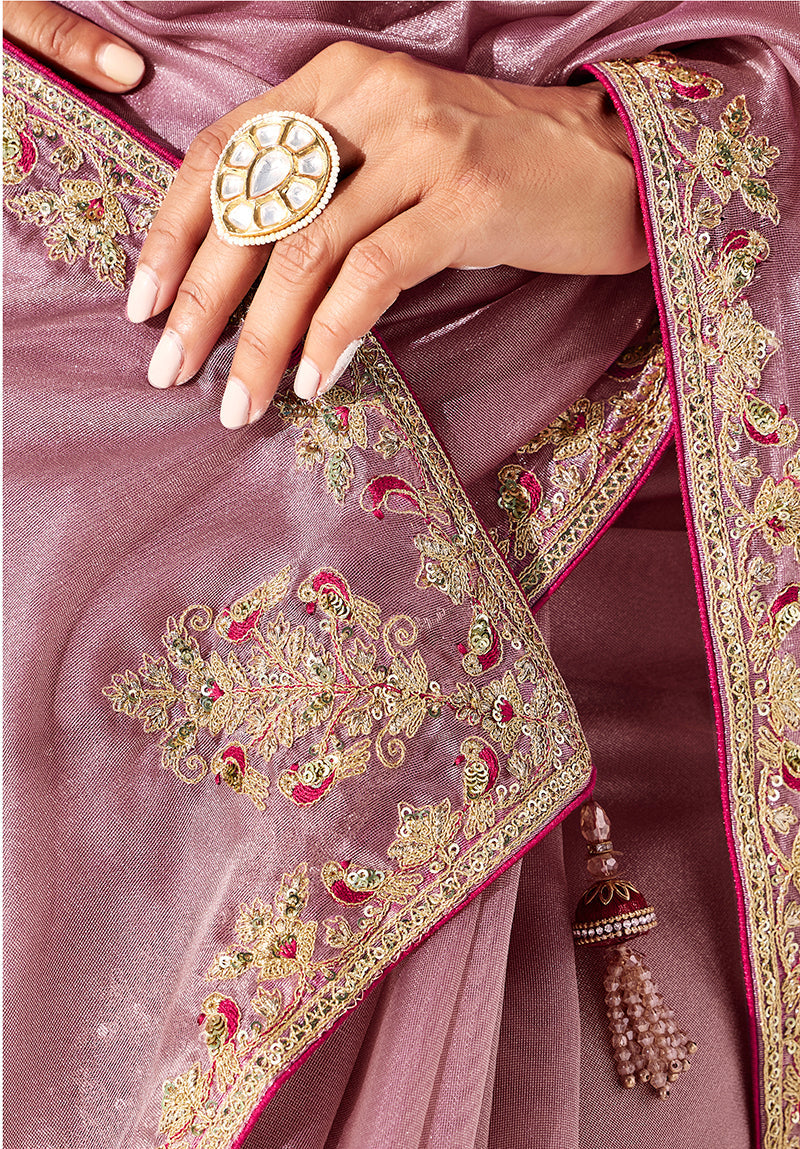 Monjolika Fashion Pink Fancy Fabric Embroidered Contemporary Saree | Grocsy