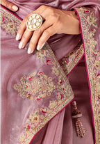 Monjolika Fashion Pink Fancy Fabric Embroidered Contemporary Saree | Grocsy